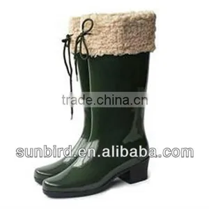 Ladies High Hell Rubber Rain Boots With Fur thumbnail-1