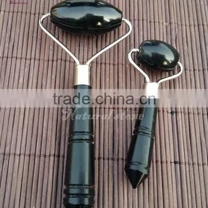 New Arriving Natural White and Black Jade Roller Facial Massager With Gift Box thumbnail-1