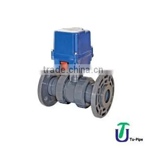 PVC UH True Ball Valve For Acid, With Electric Actuator Two Side Flange Adaptor (110-260V AC) Emergency Manual Control thumbnail-1