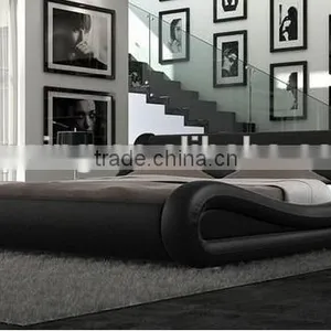 Luxury Arched Shape Black/White Leather Double Bed for Hotel thumbnail-5
