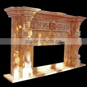 Luxury Indoor Decoration Hand Carved Beige Marble Fireplace thumbnail-4