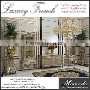 CT31A Neoclassical Rococo Elegant 24k Gold Paiting Dining Room Set Luxury Antique Villa Wood Carved Table Chairs Home Furniture thumbnail-6