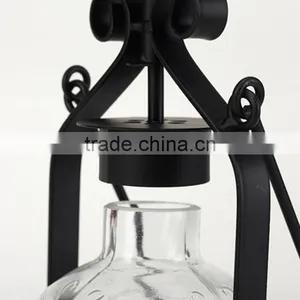European Vintage Iron Glass Wedding Candle Lamp Portable Lantern Candle Holders Room Decoration Romantic Candlestick thumbnail-5