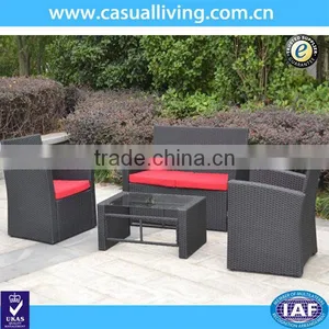 All Weather 4-Piece Cushioned Black Rattan Garden Sofa thumbnail-1