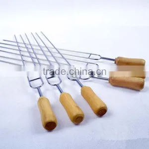 6 Pieces BBQ Tool Stainless Steel BBQ Fork Roasting Fork With Wood Handle thumbnail-1