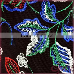 Colorful Flower Embroidered Tulle Lace Fabric, Elegant Shining Poly Mesh Embroidered Fabric thumbnail-5