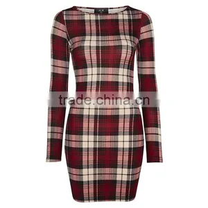 Wholesale Bodycon Slim Pencil Party Dress Design Your Own Fashion Checked Dress thumbnail-5