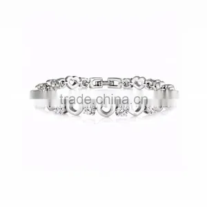 Silver Plated CZ Studded Linked Heart Bracelet thumbnail-1