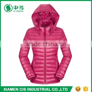 Morden Style Pink Women Ultra Light Down Jacket With Detachable Hood thumbnail-1