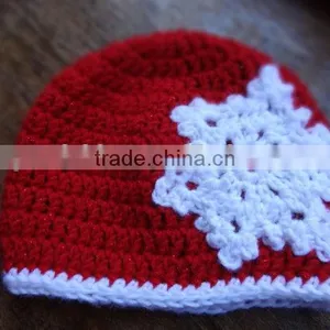 Wholesale Baby Christmas Hats Hand Crochet Knitting Baby Hats Bright Red Trimmed in White thumbnail-1