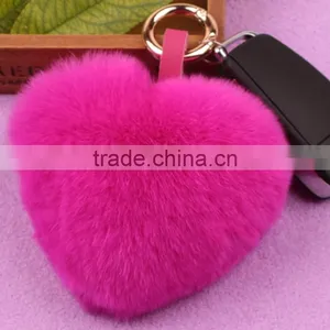 Myfur Fashion Rex Rabbit Fur Pendant Bag Charm Fur Ball Heart Shaped Fur Keychain thumbnail-3