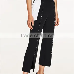 Breathable Black Pearl Studded Dress Black Pants With Slits thumbnail-5