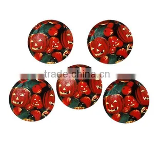 Glass Dome Seals Cabochons Round Flatback Red & Green Halloween Pumpkin Leaves Pattern Transparent 20mm Dia thumbnail-1