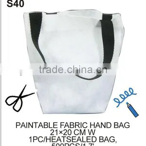 WHITE FABRIC BAG (S40) PAINTABLE FABRIC HAND BAG thumbnail-1