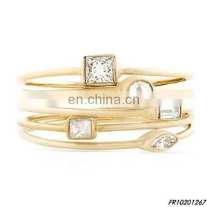 Gold Set of Four Stacking Ring With Gemstone Fashion Opal Ring Jewelry thumbnail-3