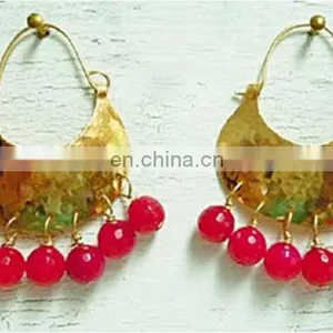 Hammered Brass Earrings With Crystal Beads,High Fashion Jewellery thumbnail-1