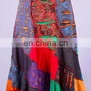 Vintage Patchwork Colorful Boho Maxi Skirt HHCH 129 A thumbnail-1