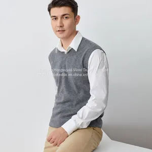 Men's Wool Cashmere Solid V-Neck Sleeveless Pullover Sweater Sale thumbnail-1