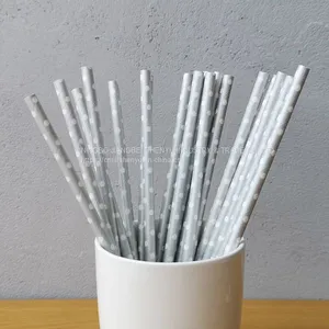 Gray Big Polka Dot Drinking Paper Straws thumbnail-1