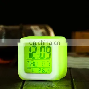 Amazon Hot Seller 7 Colors Changed Digital Thermometer Led Cube Alarm Clock thumbnail-5
