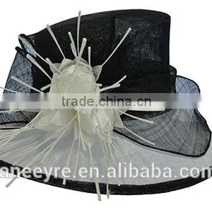 Handmade Style Wide Brim Millinery Sinamay Church Hats Fascinator With Bud thumbnail-1