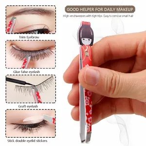 Stainless Steel Eyebrow Tweezers Nipper in Colorful Japanese Doll Shape thumbnail-2
