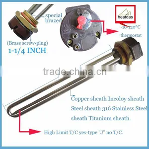 2016 Stainless Steel 1-1/4" Screw-in Water Heater Element With Thermostat thumbnail-1