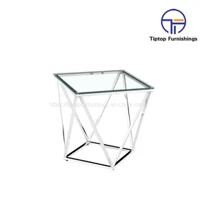 Stainless Steel Square End Glass Modern Mirrored Coffee Tables Glass End Table With tv st Set thumbnail-1