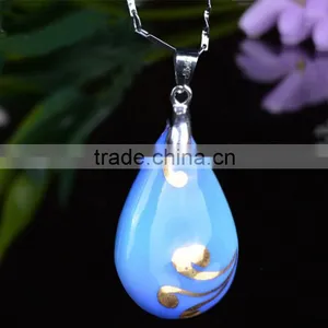 Elegant Glazed Ceramic Flower Rain Drop Pendant Necklace thumbnail-1