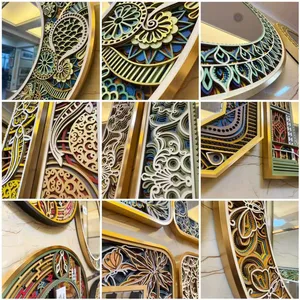 Hualun Guanse Factory Custom Large Wood Frame Mirror Luxury Decorative Mirror for Middle East Hotel Project Bulk Order thumbnail-3