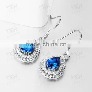 New Fashion Indian Designer Round Shape Diamond Drop Earrings With Blue Stone thumbnail-2
