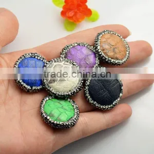 LFD-0075B Wholesale Round Shape Mixed Color Snakeskin Beads,with Crystal Rhinestone Paved Druzy Connector Beads,Jewelry Findings thumbnail-3