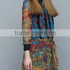 Fashion Designer Dress Beautiful Long Sleeve Silk Print Dress (stock) thumbnail-1