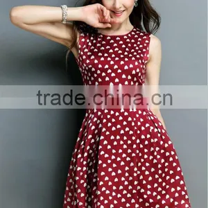 100% Polyester Sleeveless Heart Printed Summer Dress 2014 With Good Lining thumbnail-1