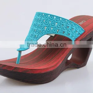 2015 Retro Style Wedges Slippers Waterproof Slippers Wooden Bottom Slippers thumbnail-5