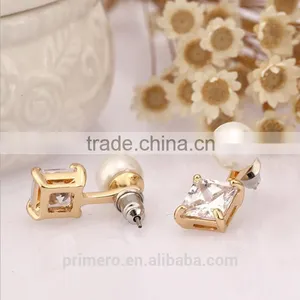 Gorgeous Design Pearl Top Quality Cubic Zirconia Bridal Dangle No Hole Earring thumbnail-3