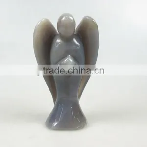Natural Grey Agate Gemstone Angle Sculpture thumbnail-1