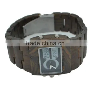 Bewell Wood Material Day Date Month Watch Movement Date Watches Digital Wood Watch thumbnail-3