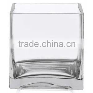 6" Square Clear Glass Vase - 6x6x6 Cube Candle Holder or Centerpiece - High Quality Decorative Large 6 Inch Vase thumbnail-1