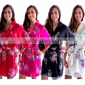 Wholesale Bridesmaid Floral Satin Kimono Bath Robes 5 Colors Available thumbnail-1