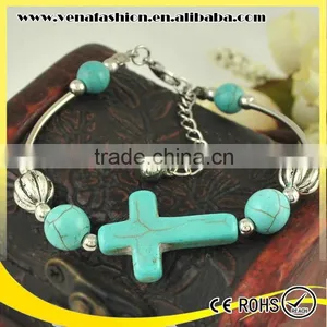 Silver Vintage Nature Stone Bead Bracelet, Cross Bracelet thumbnail-4