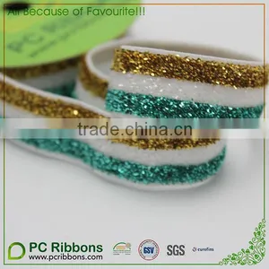 5/8inch Striped Elastic Glitter Metallic Velvet Ribbon thumbnail-1