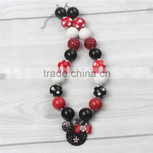Black and White and Red Mickey Necklace and Red Lace Hairband Wholesale Handmade Chunky Bubblegum Bead Necklace thumbnail-5