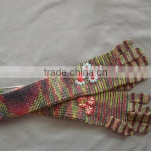 TYG002 Ladies Fashion 75%Acrylic8%Polyamide17%Wool/Multi Colour/ Long Gloves With Flowers By Hand/2014 Winter thumbnail-1