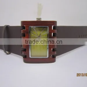 Fashion 2015 Women/Men's Bamboo Wooden Watches With Genuine Cowhide Leather Band Luxury Wood Watches for Men Women thumbnail-2