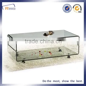 HOT BENDING SQUARE ART TEMPERED GLASS COFFEE TABLE WHEELS FUNKY CLASSIC TABLE thumbnail-4