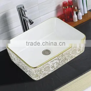 Best Price Popular Ceramic Color Hand Paints Art Rectangular Wash Basin thumbnail-4