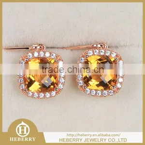 Sterling Silver Earrings With Citrine Crystal Best Gift to Friends thumbnail-1