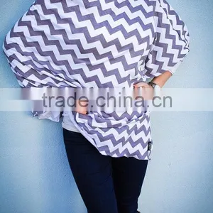 Cotton Spandex Knit White Ground With Light Purple Zig Zag Stripe Premium Quality Infinity Nursing Scarf thumbnail-2