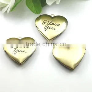 27mm Vintage Style Antiqued Bronze I Love You Engraved Heart Shape Photo Locket Pendant Charm DIY Supplies 1131006 thumbnail-1